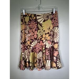 VTG Trina Turk Silk Skirt‎ Size 2 Floral Brown Pink Festival Y2K USA Made